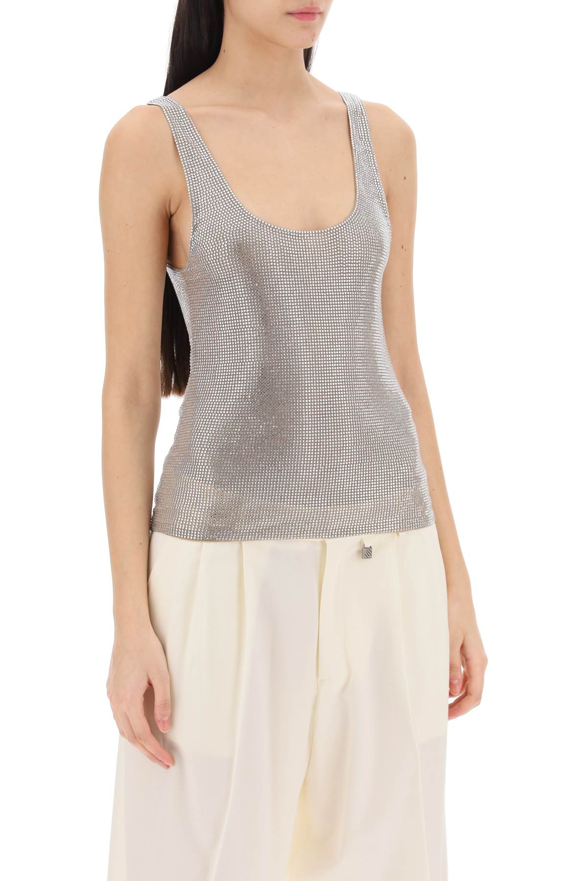 GIUSEPPE DI MORABITO rhinestone mesh tank top