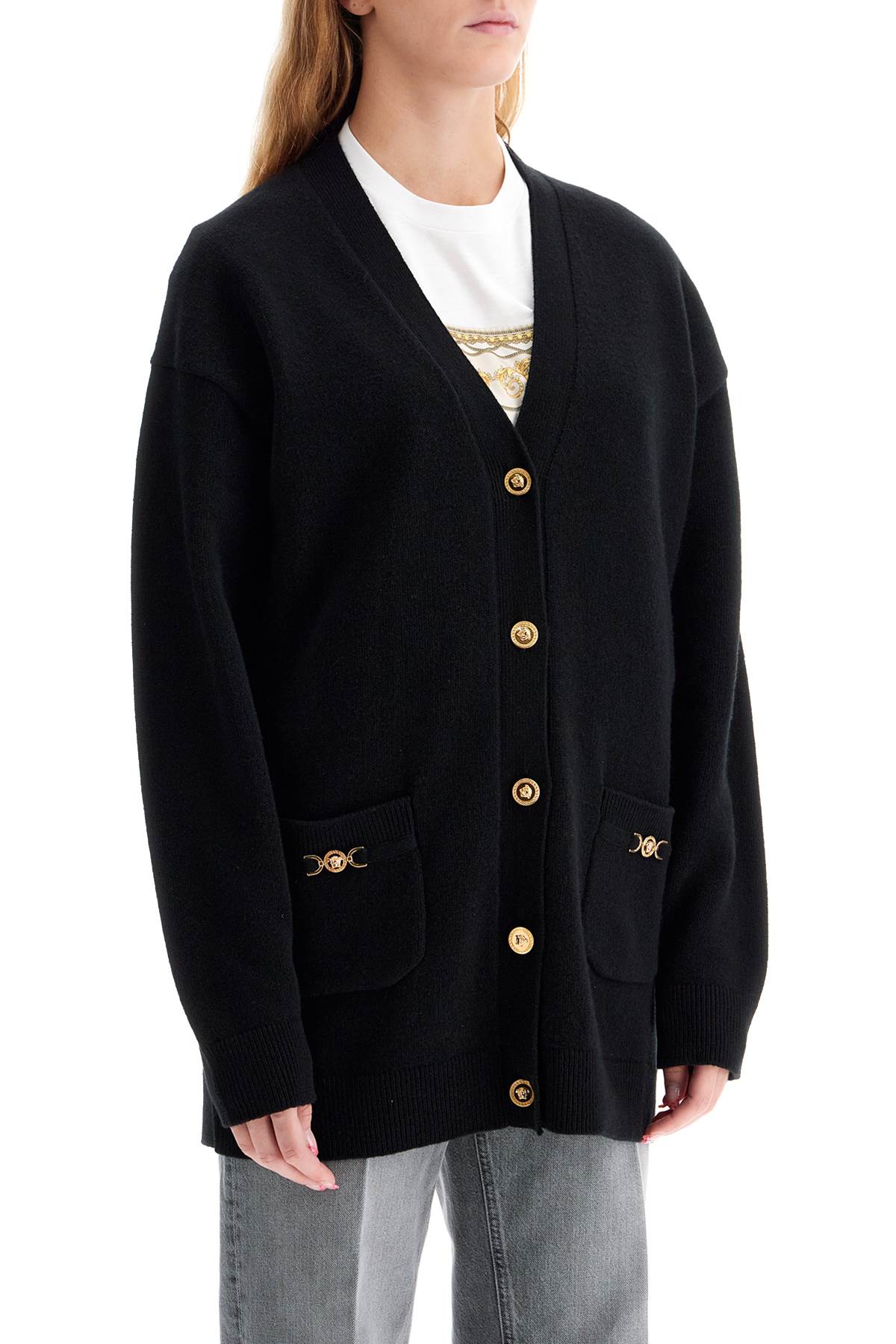 VERSACE boxy wool and cashmere cardigan