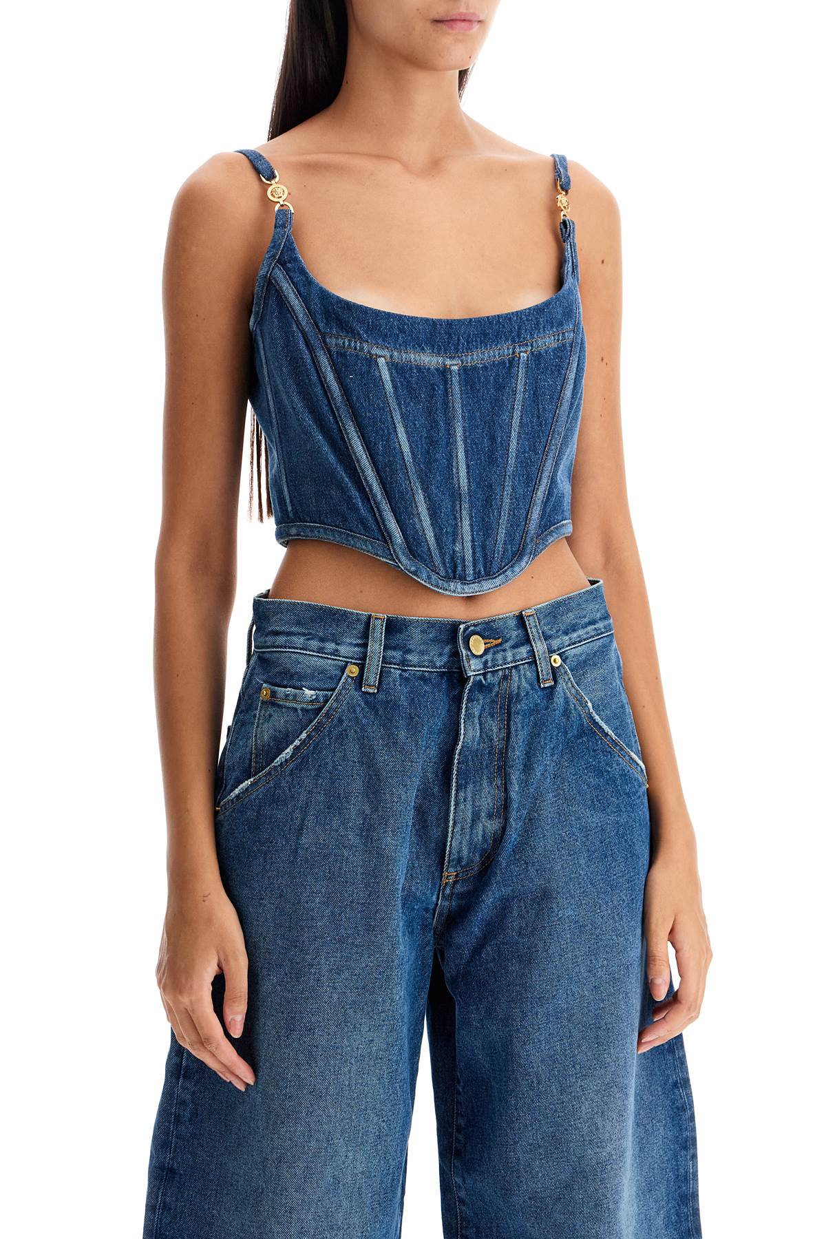 VERSACE denim top corset with