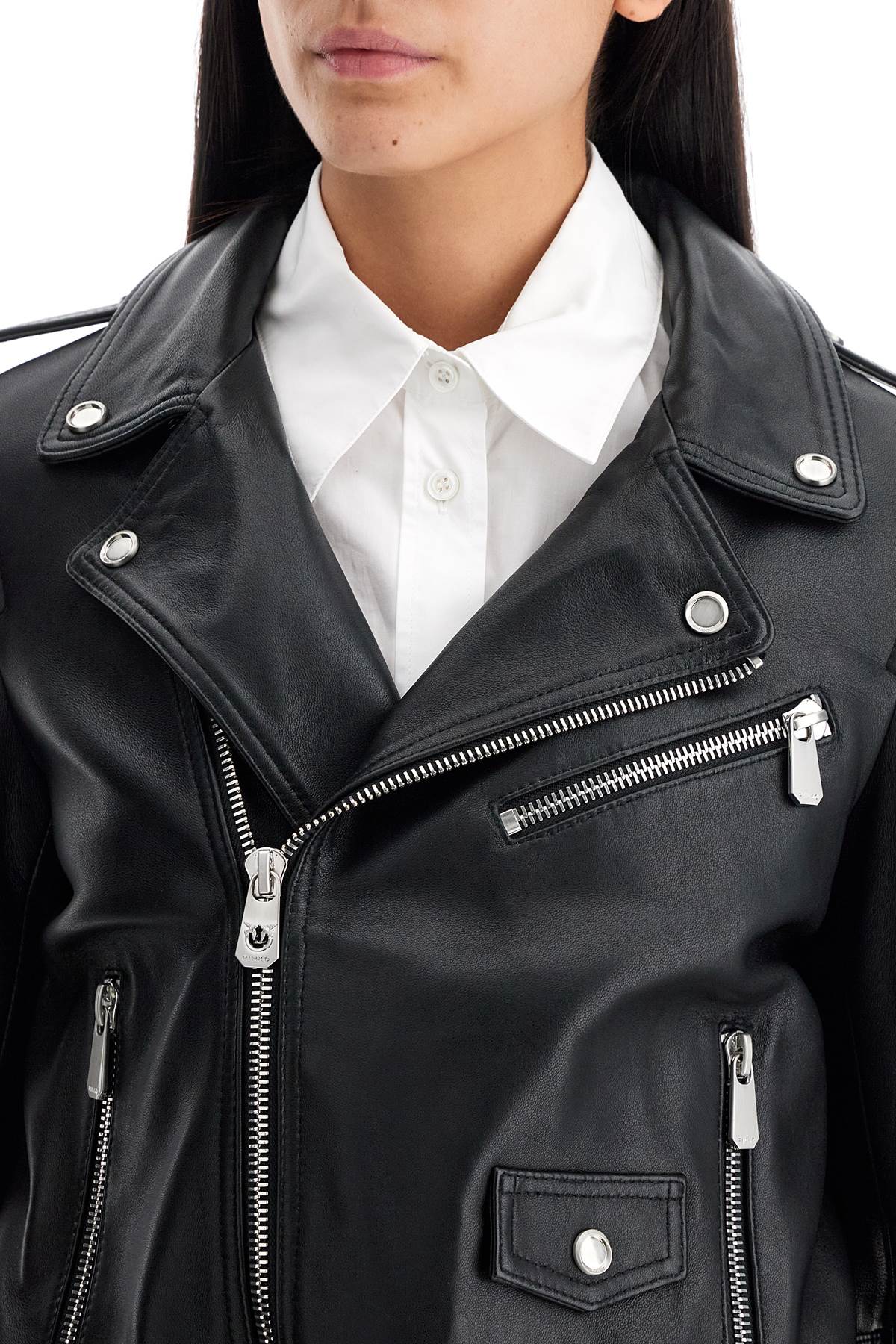 PINKO nappa leather biker jacket