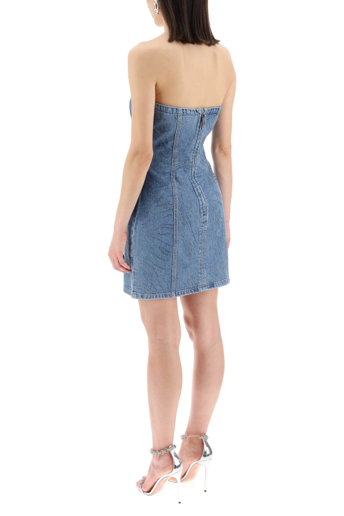 ROTATE denim mini dress with rhin