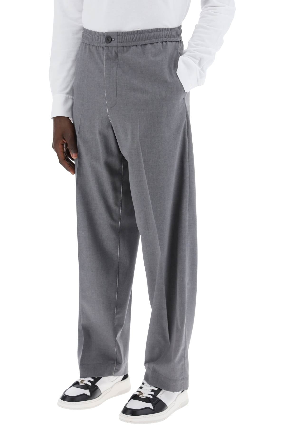 FERRAGAMO lightweight virgin wool tailored trousers in canvas fabric