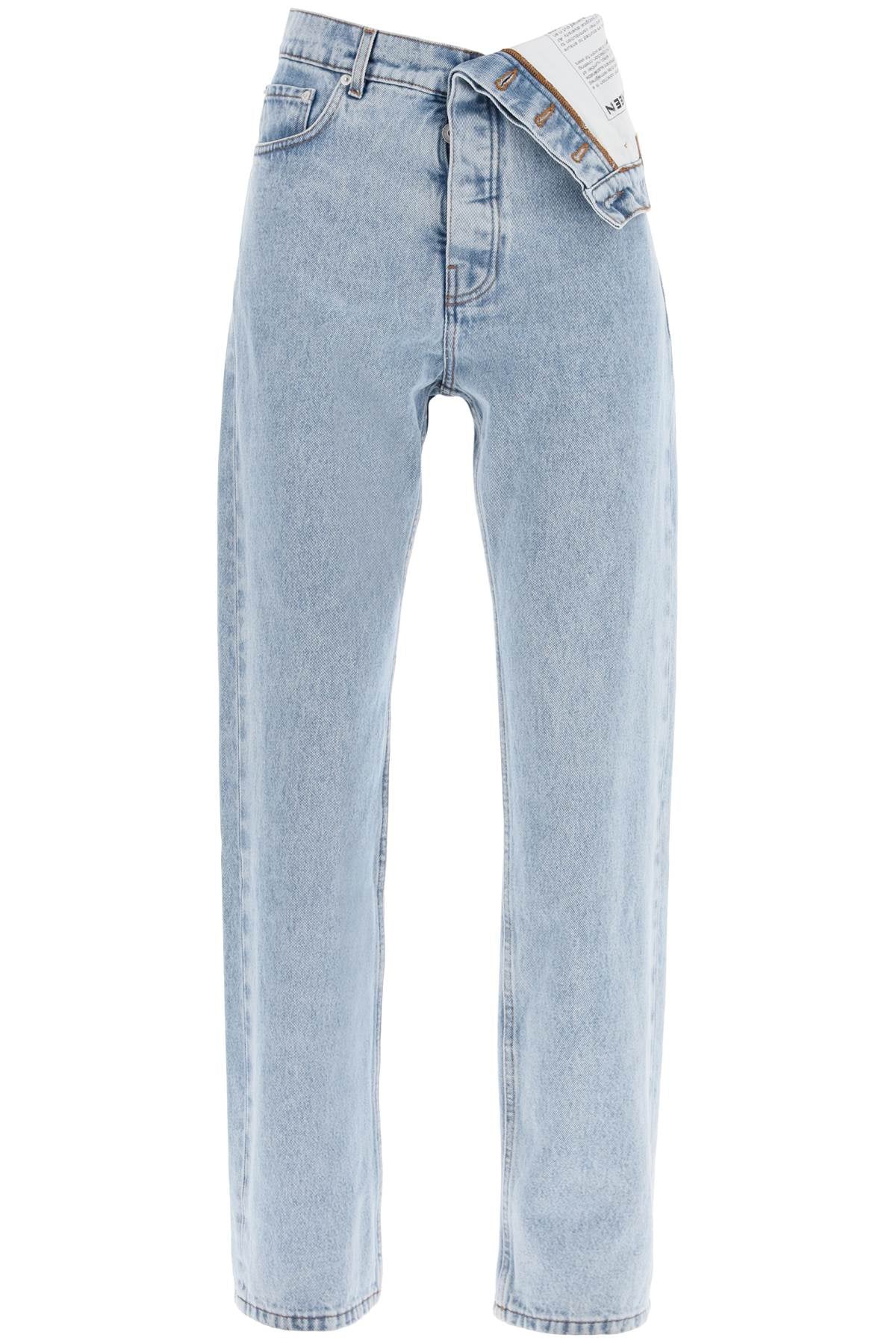 Y PROJECT asymmetric waist jeans with seven