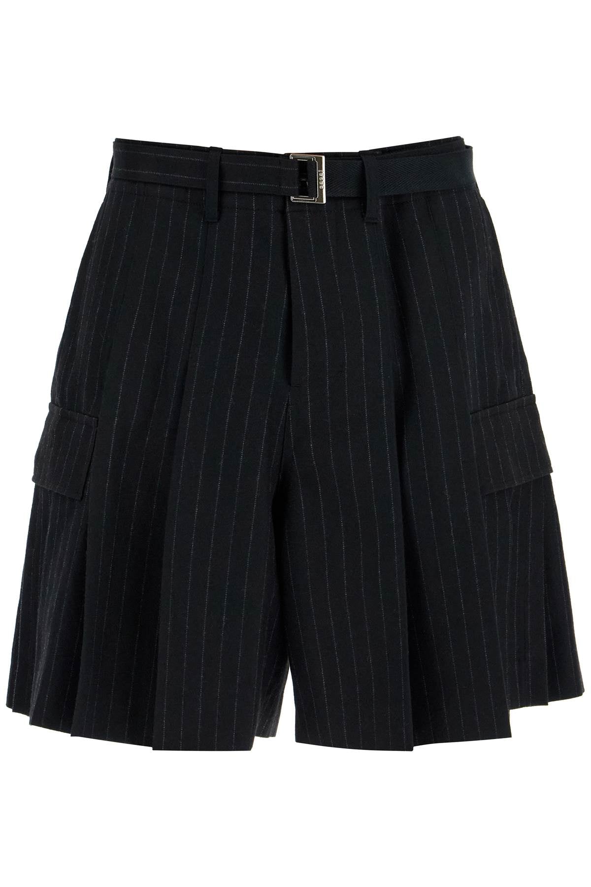 SACAI striped pleated bermuda shorts