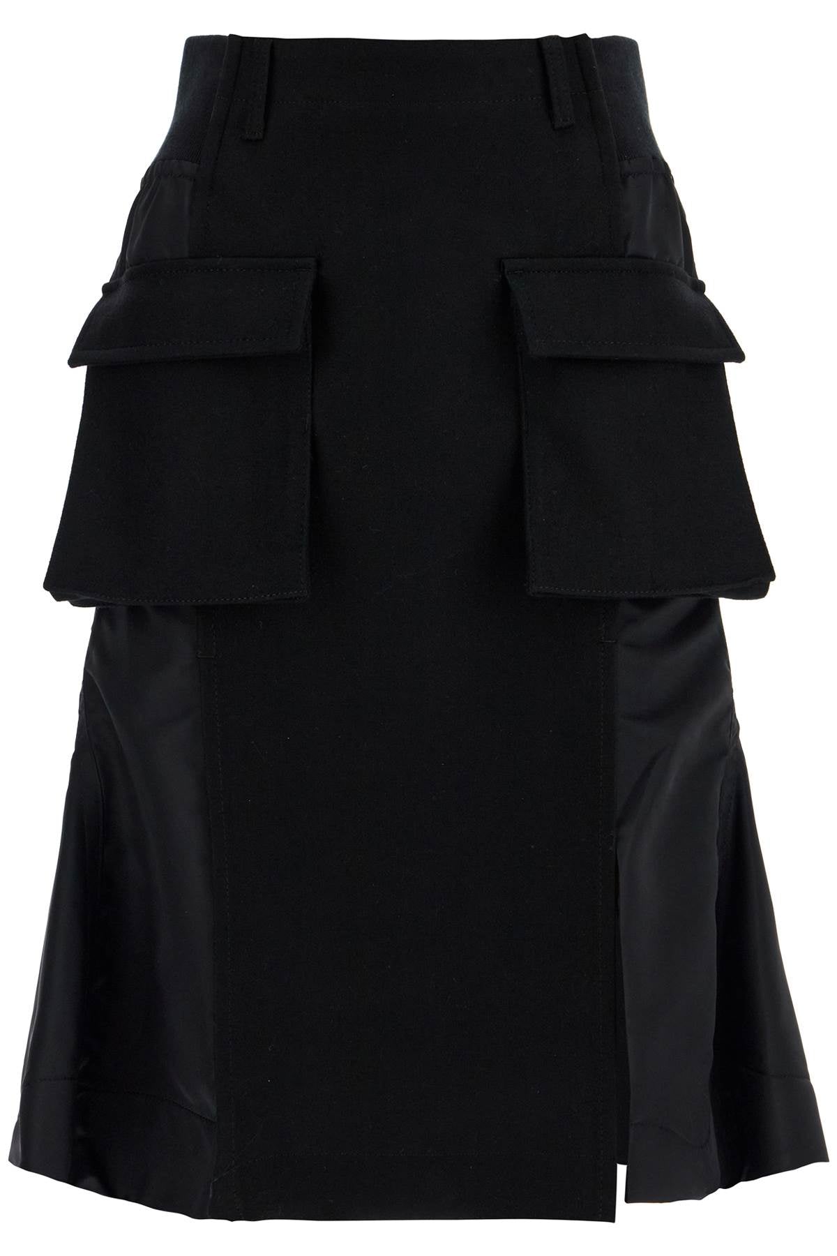 SACAI "hybrid nylon and wool skirt"