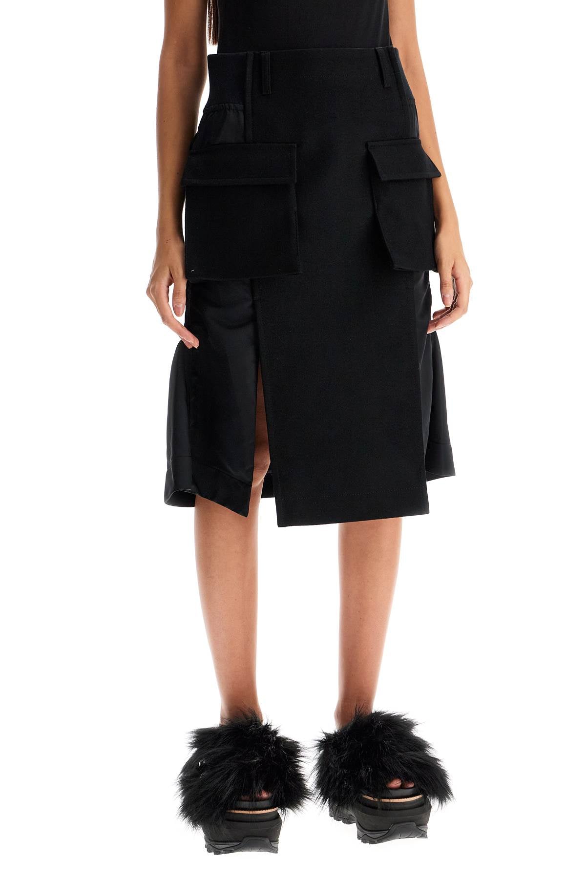 SACAI "hybrid nylon and wool skirt"