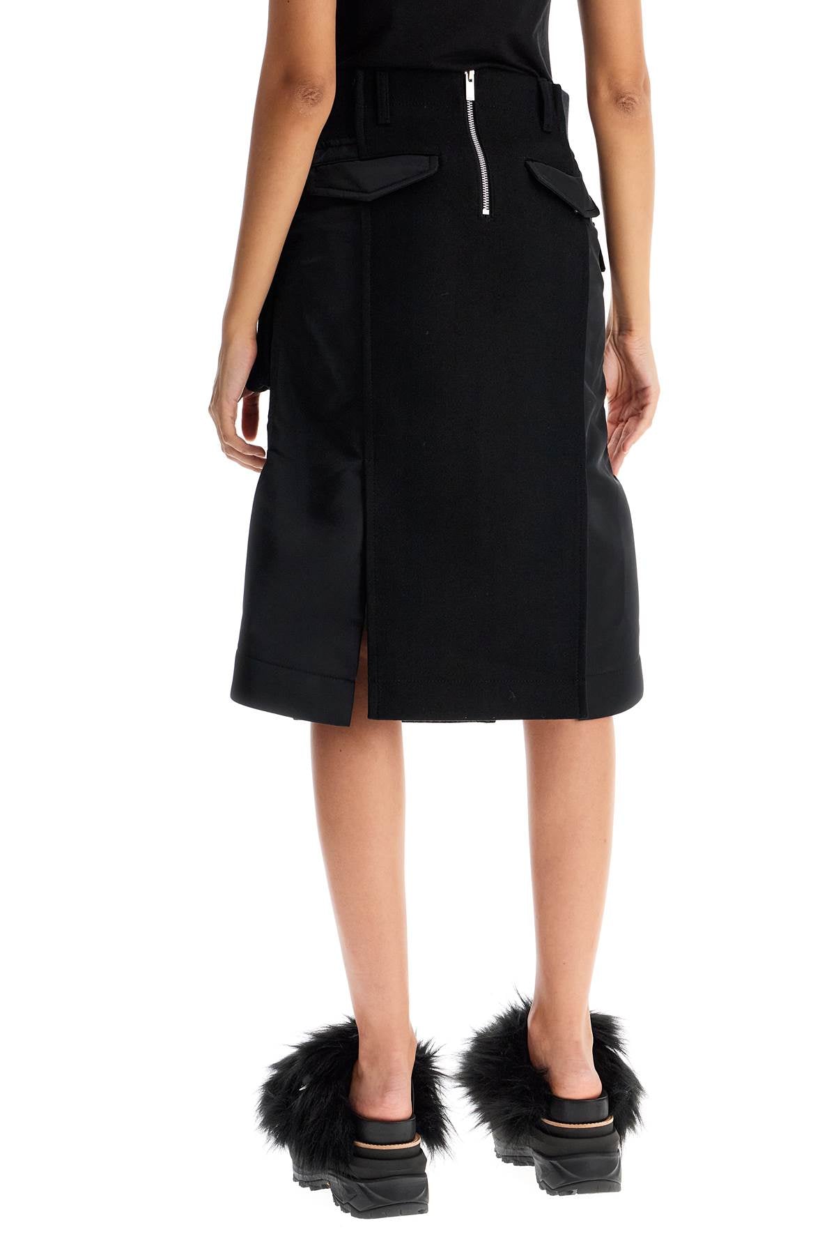 SACAI "hybrid nylon and wool skirt"