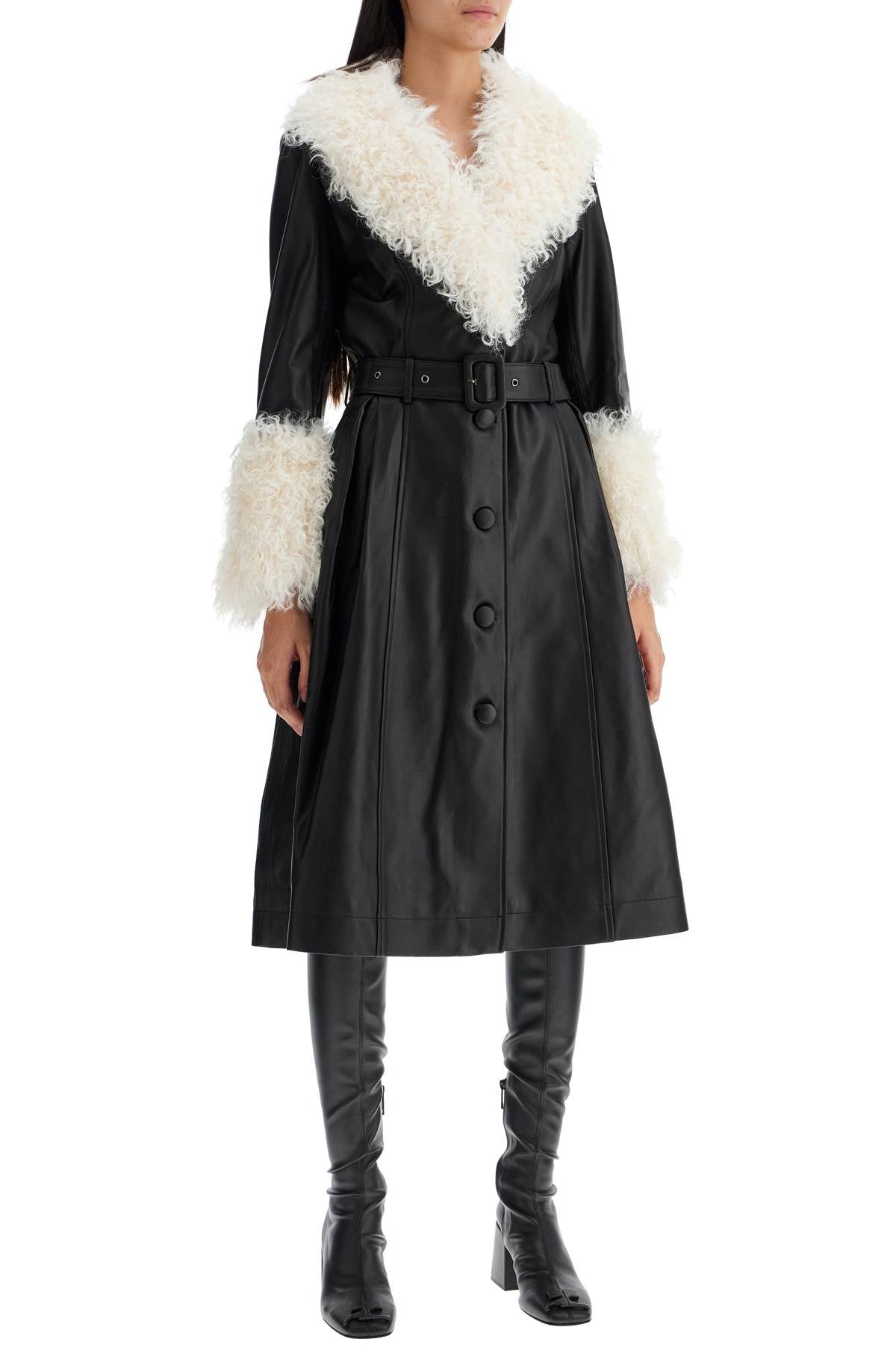 SAKS POTTS foxy leather and shearling long coat