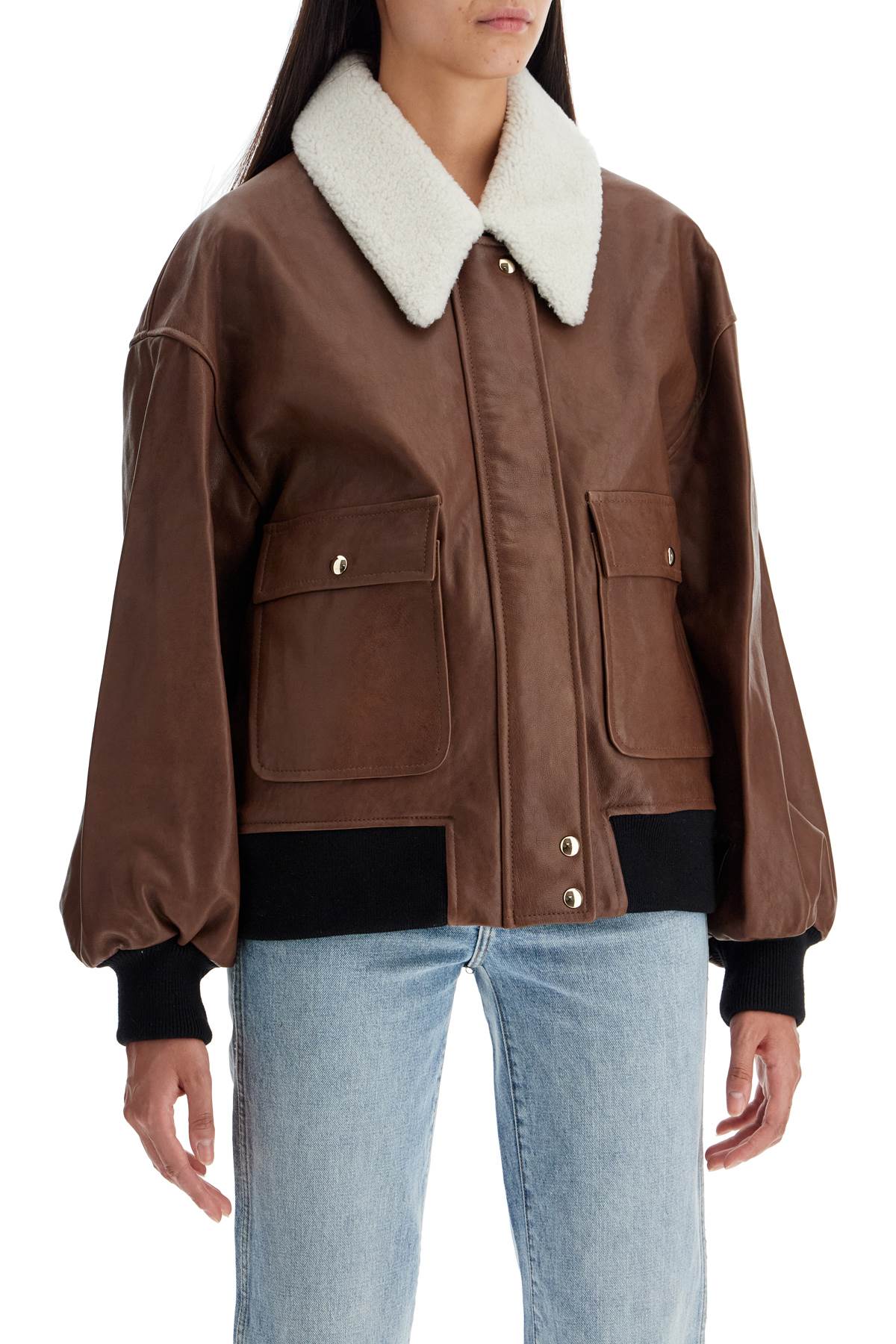 KHAITE 'shellar' leather bomber jacket with she