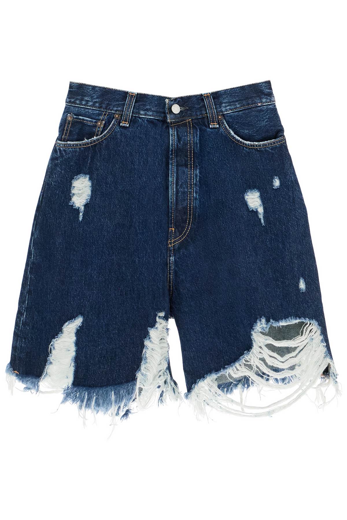 ACNE STUDIOS denim destroyed bermuda shorts for