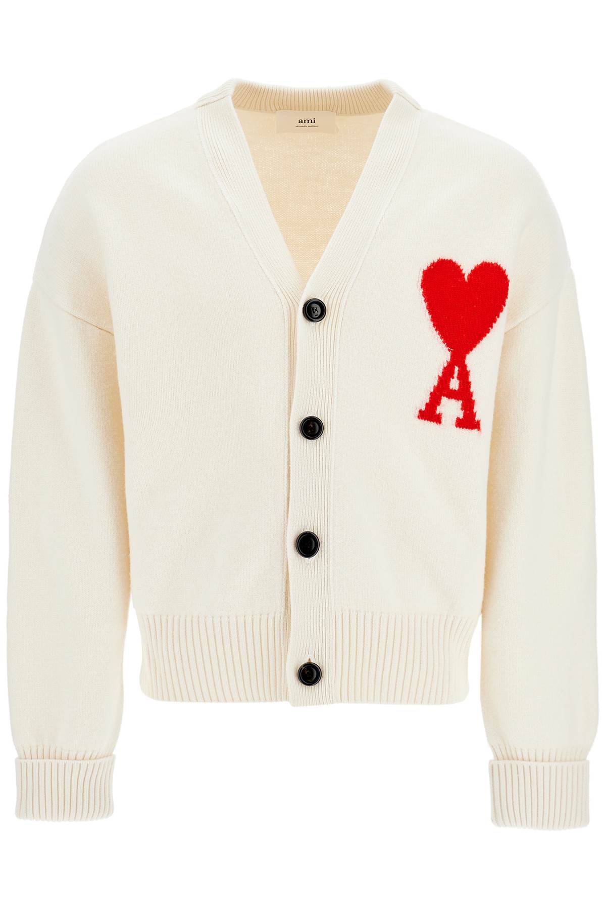 AMI ALEXANDRE MATIUSSI pure virgin wool cardigan with jacquard logo