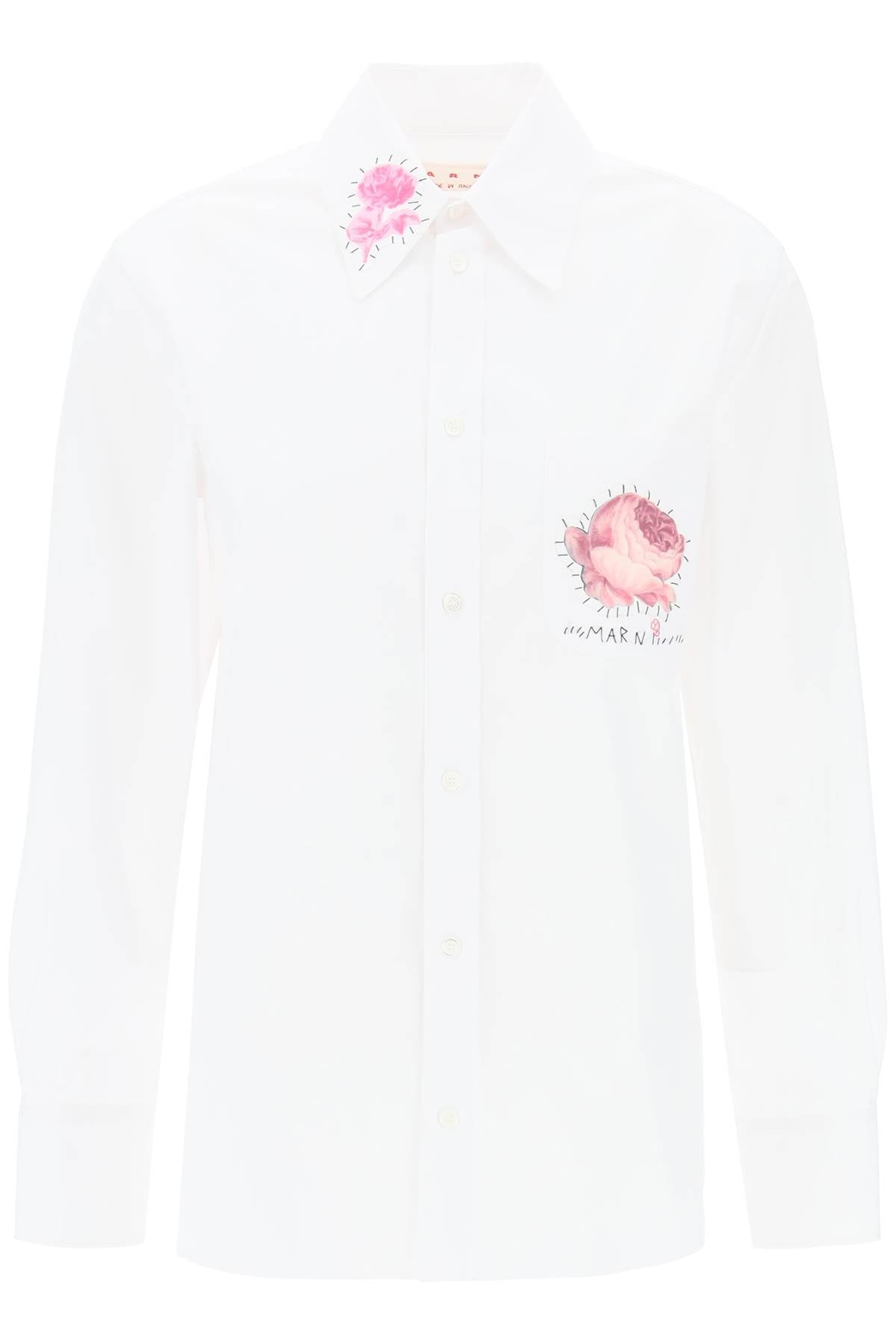 MARNI "shirt with flower print patch and embroidered logo