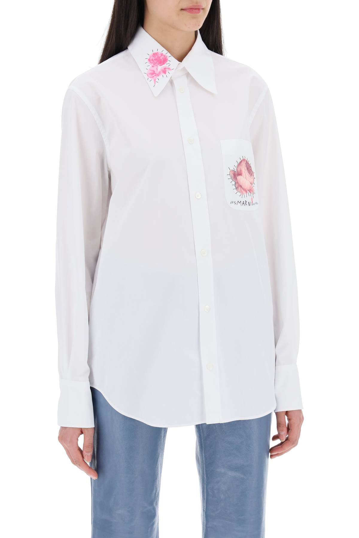 MARNI "shirt with flower print patch and embroidered logo