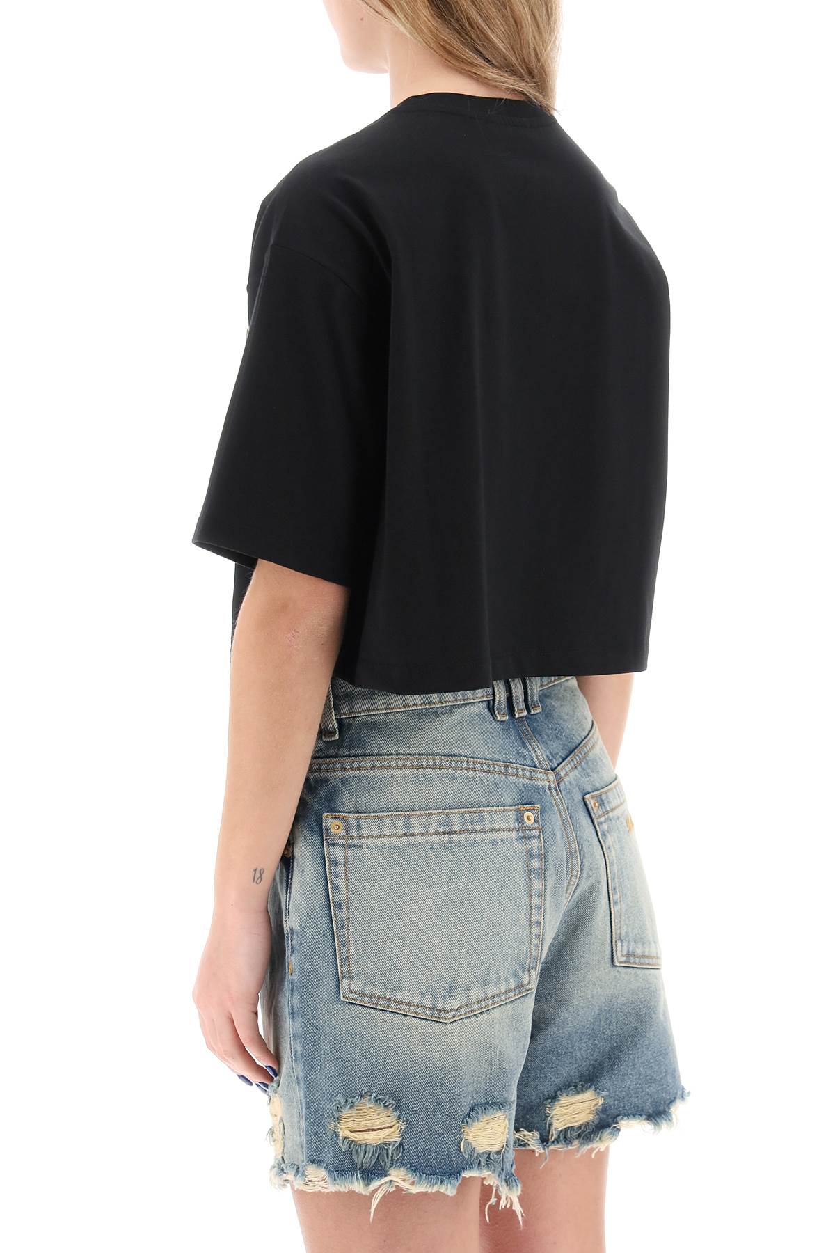 BALMAIN cropped t-shirt with metallic logo