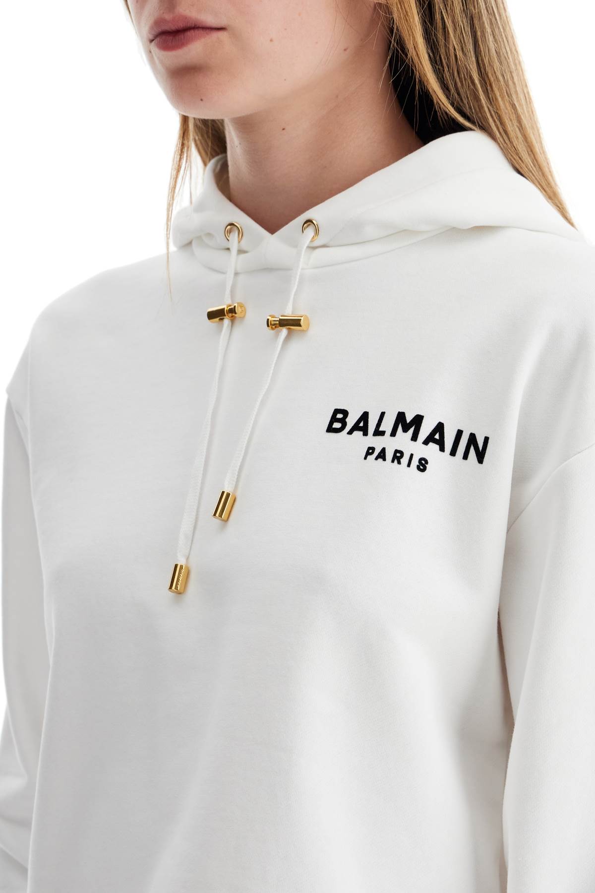 BALMAIN cropped hoodie with hood.