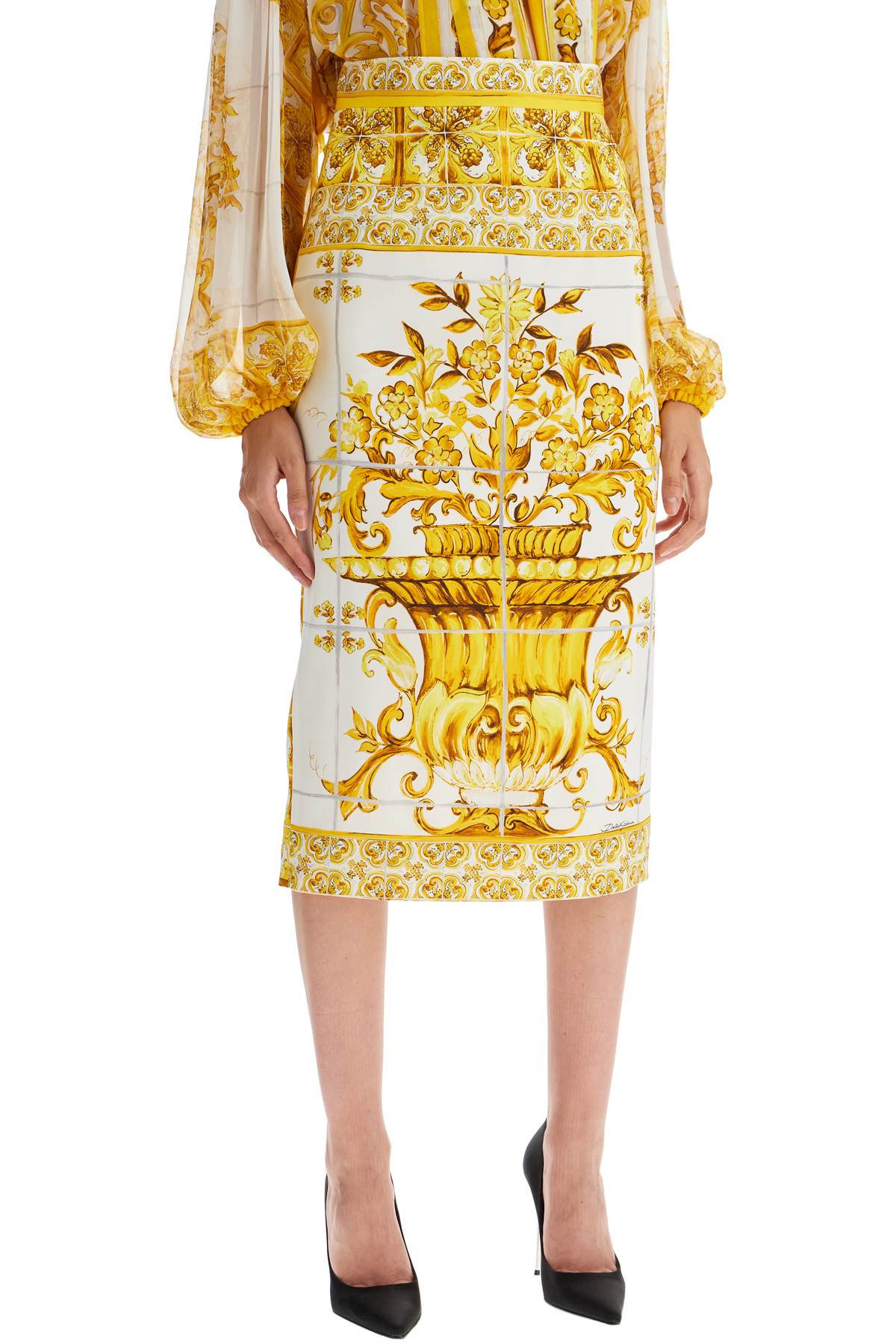 DOLCE & GABBANA "stretch silk skirt with maiolica