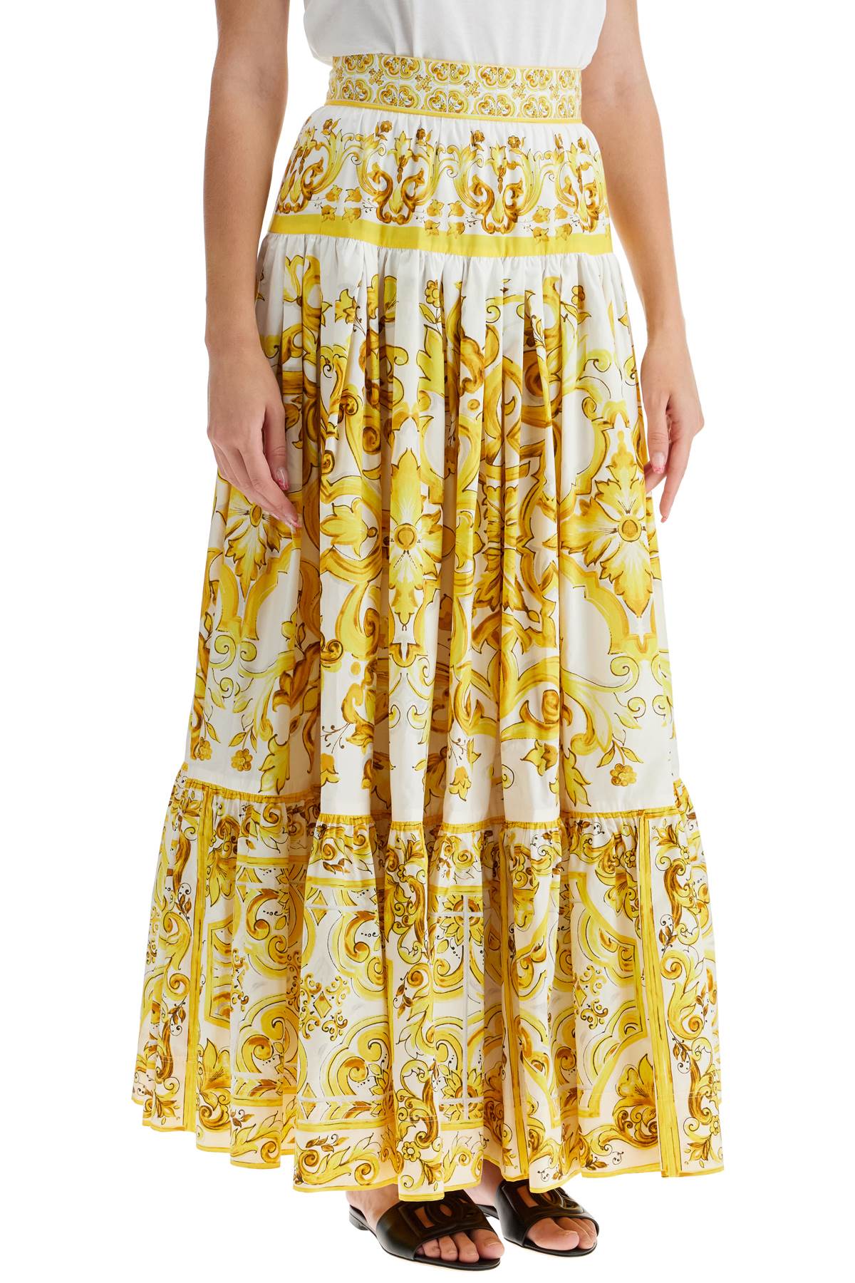 DOLCE & GABBANA long ruffled skirt in maiolica print