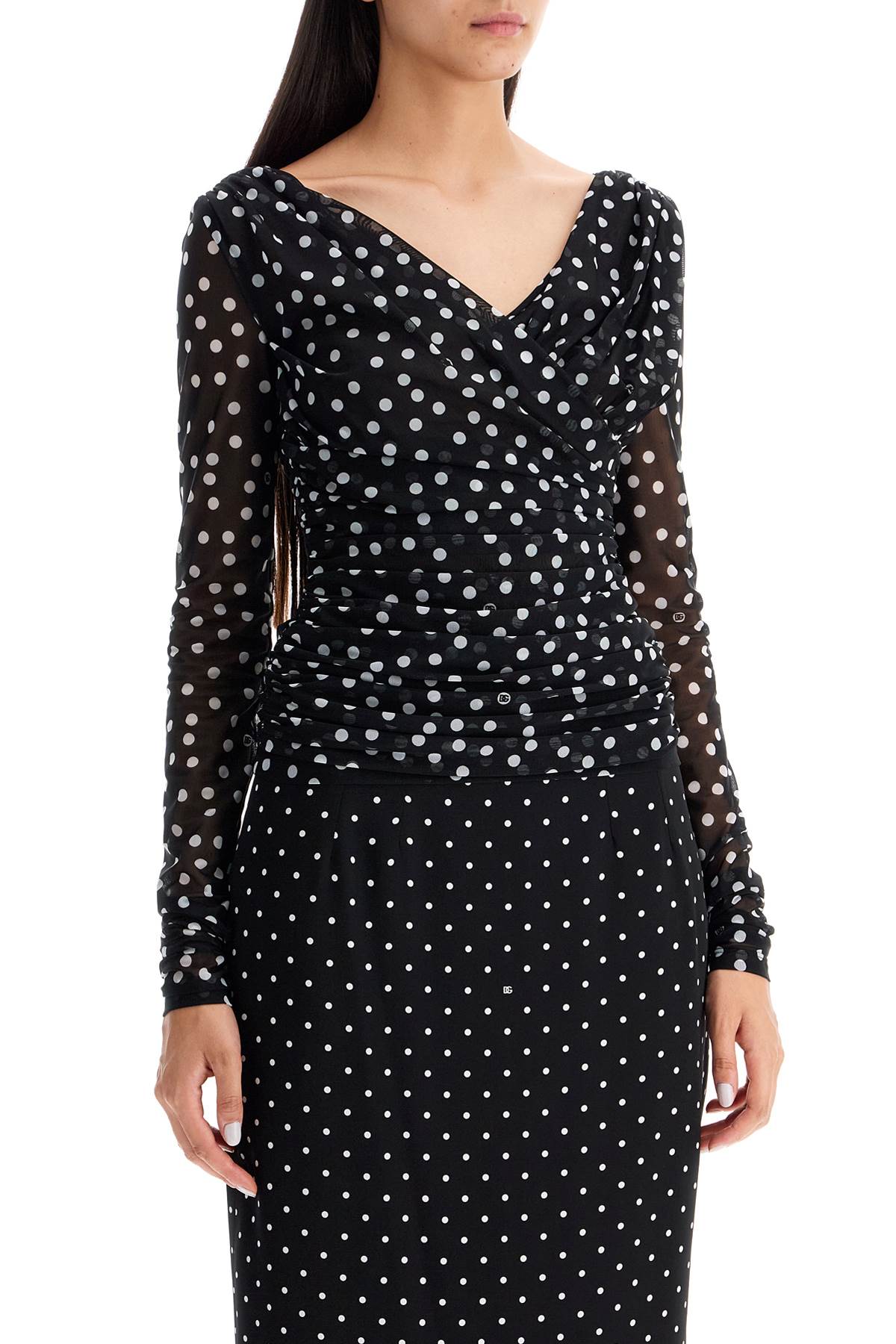 DOLCE & GABBANA polka dot draped top with