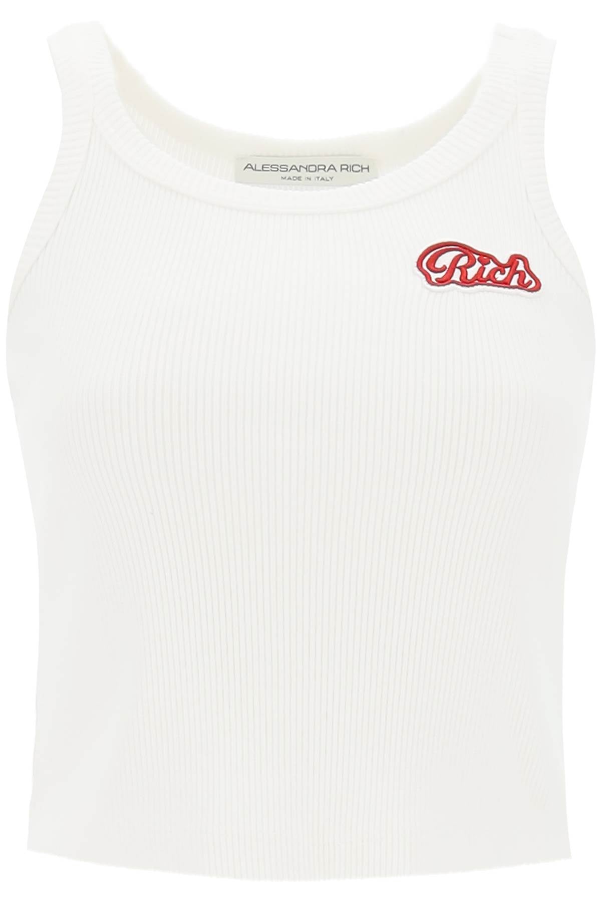 ALESSANDRA RICH ribbed tank top with logo patch