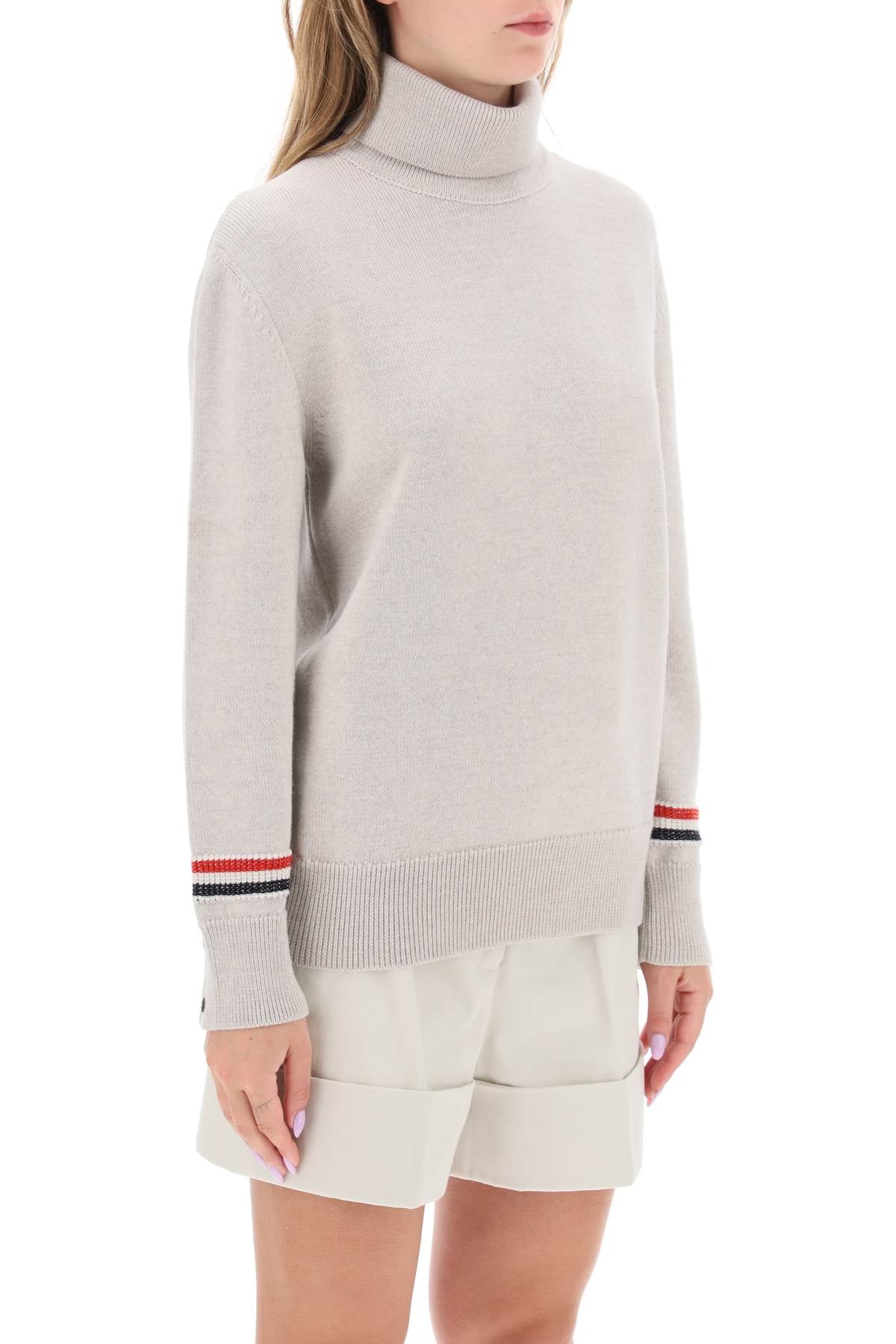 THOM BROWNE turtleneck sweatear with tricolor intarsia