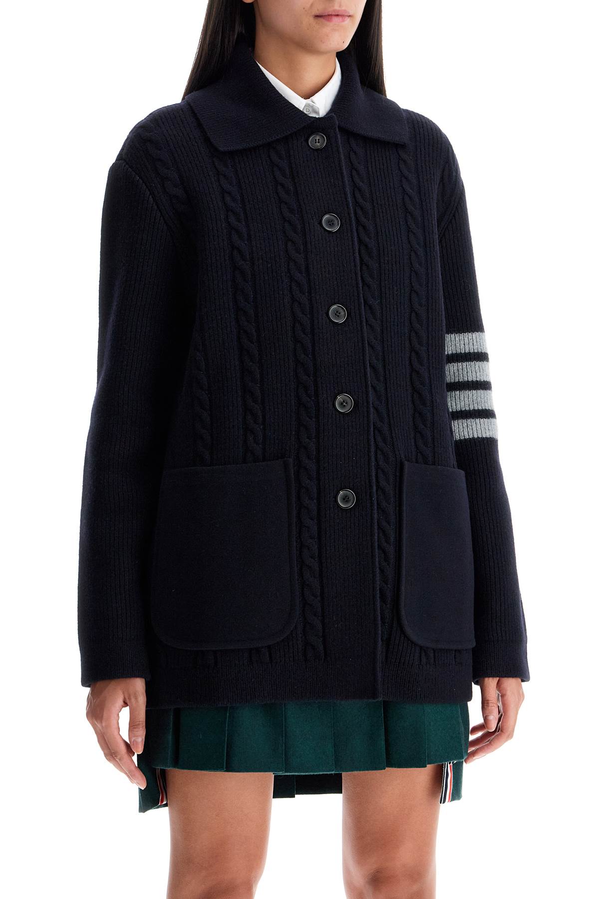 THOM BROWNE "4-bar heavy knit cardigan