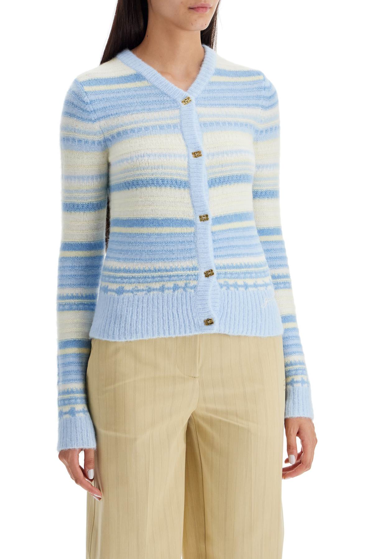 GANNI soft striped cardigan with fluffy