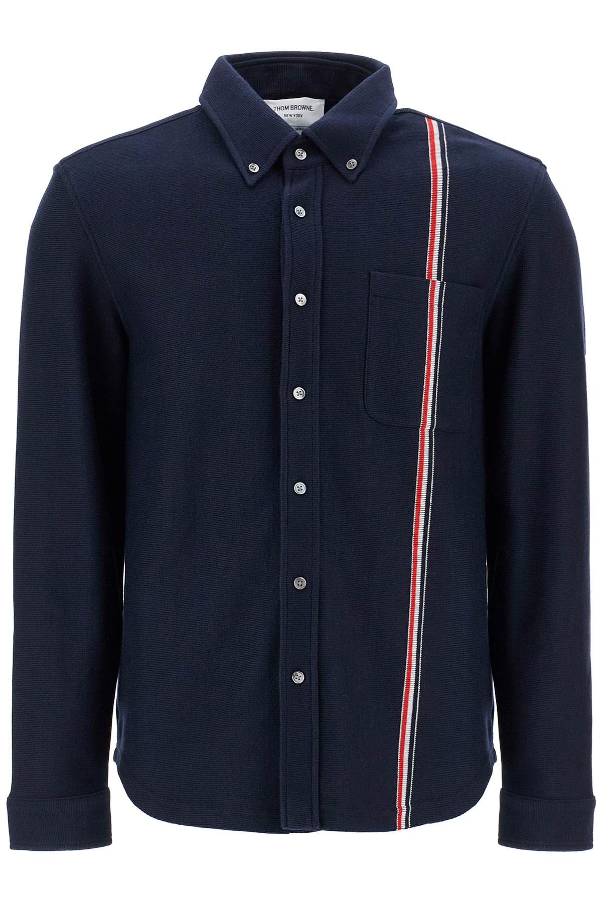 THOM BROWNE "button-down overshirt in knit with tricolor