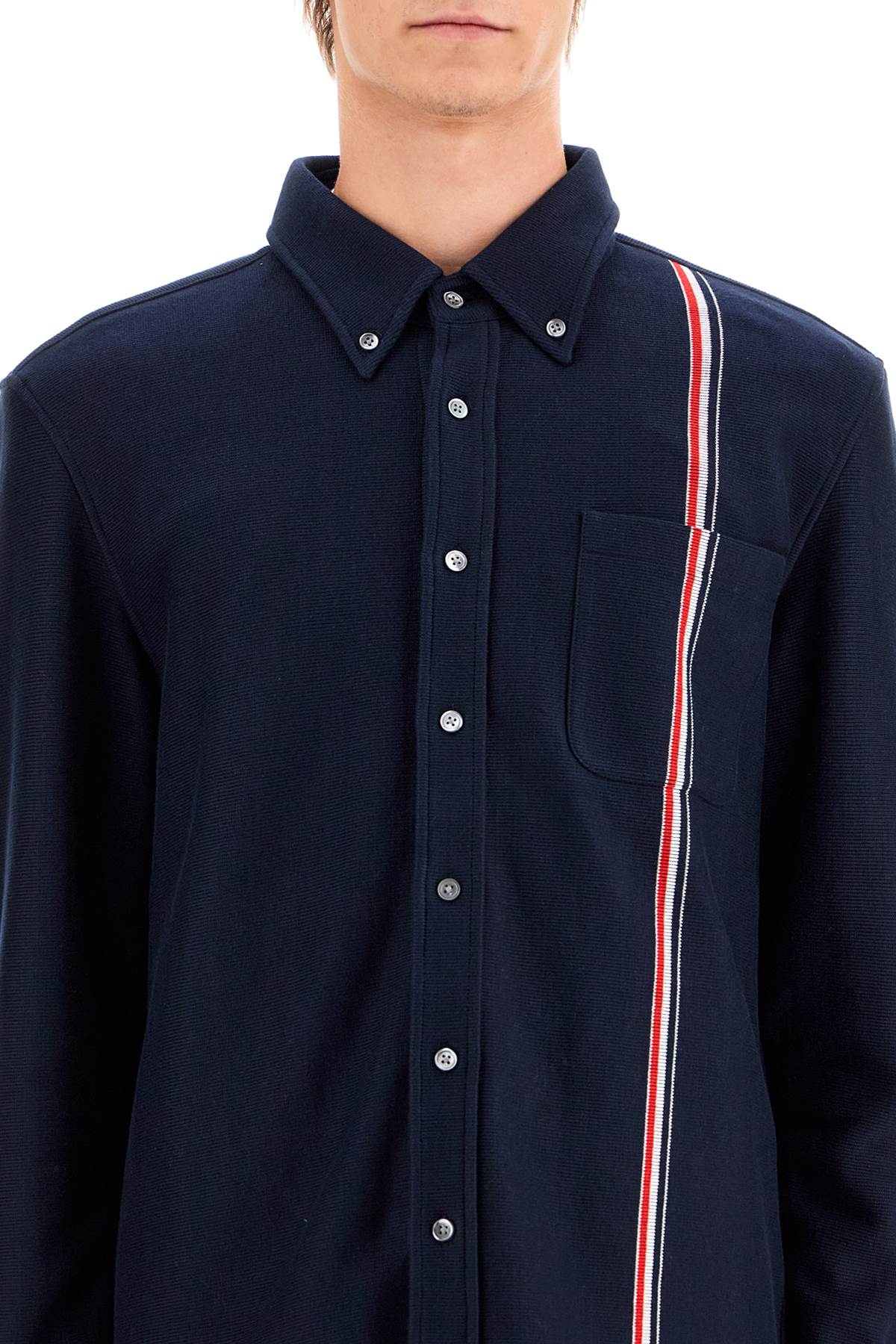 THOM BROWNE "button-down overshirt in knit with tricolor