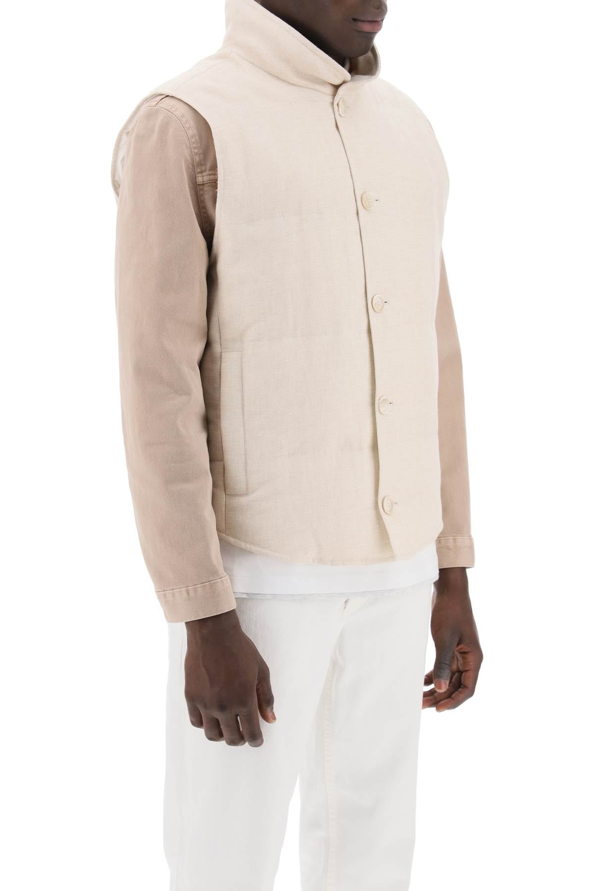 BRUNELLO CUCINELLI sleeveless down jacket in linen,