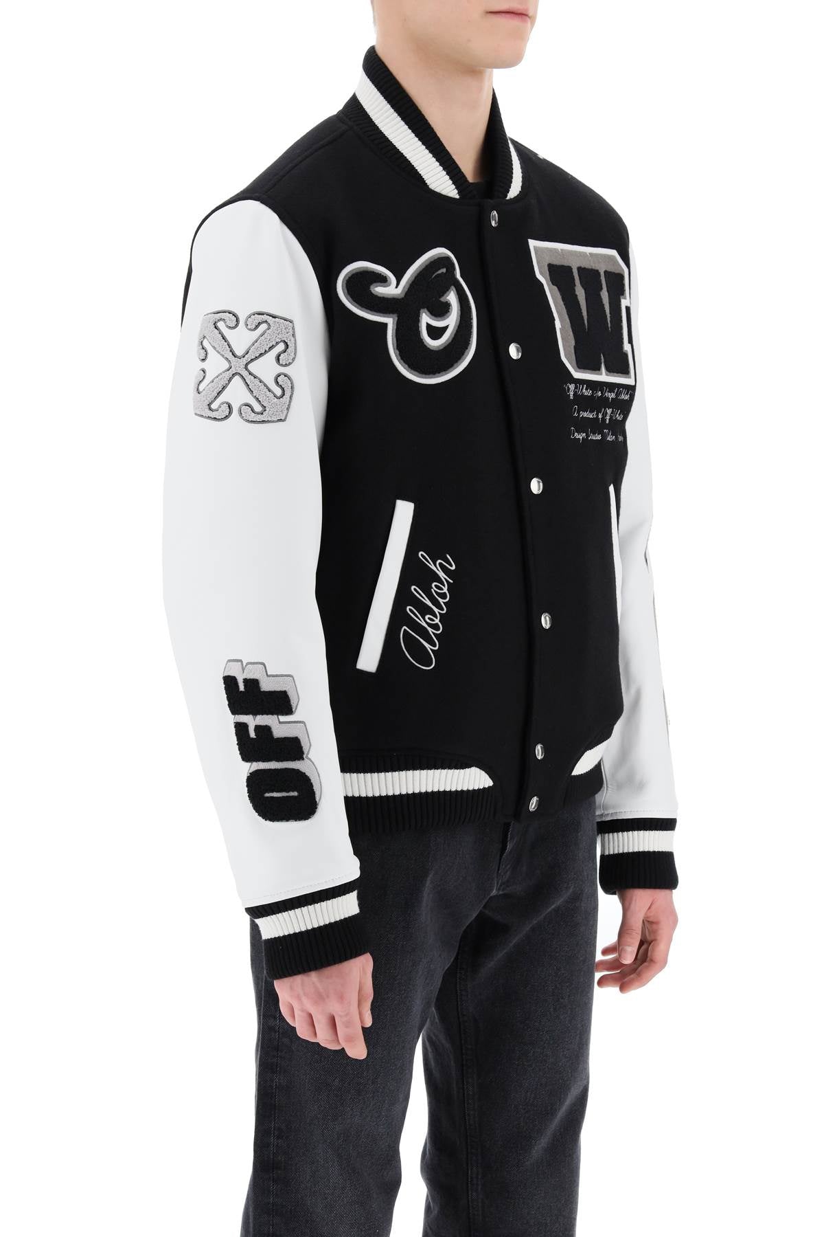 OFF-WHITE lea varsity bomber jacket