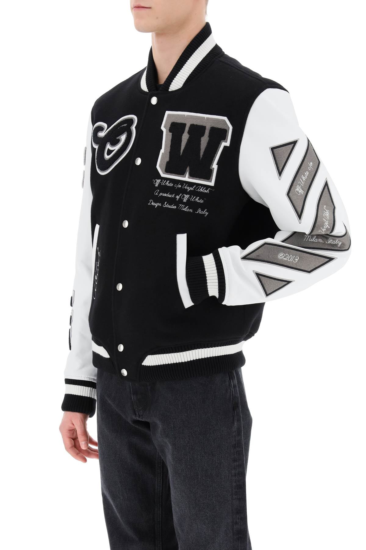 OFF-WHITE lea varsity bomber jacket