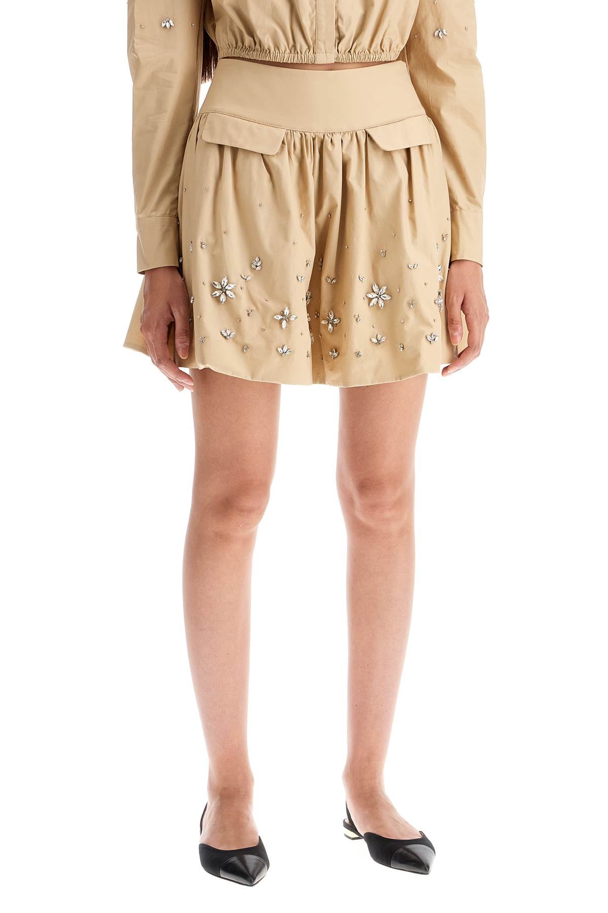 SELF PORTRAIT "poplin mini skirt with crystal