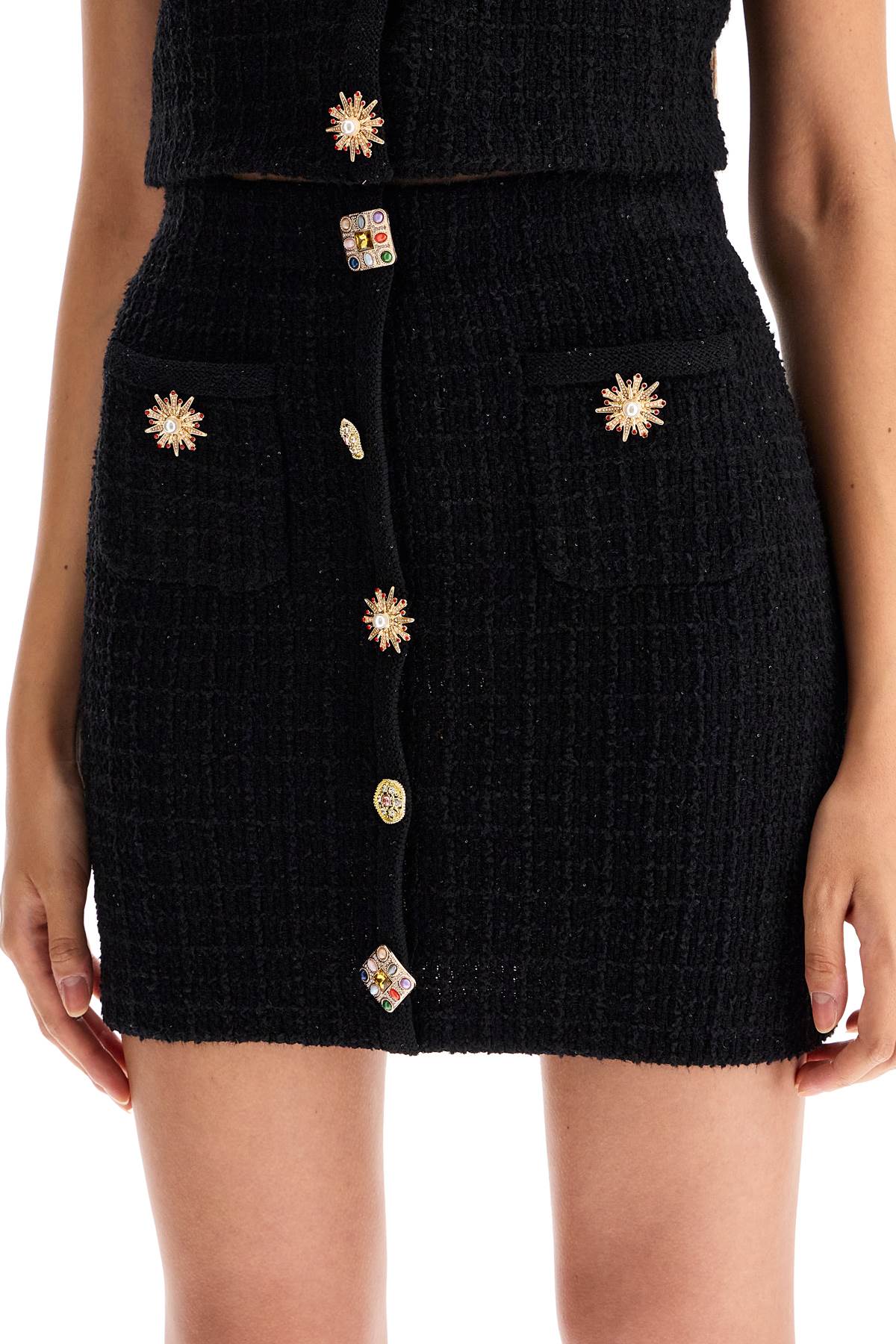 SELF PORTRAIT "knitted mini skirt with jewel buttons