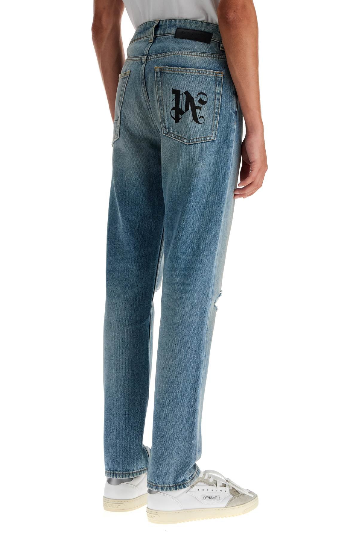 PALM ANGELS straight leg monogram print jeans