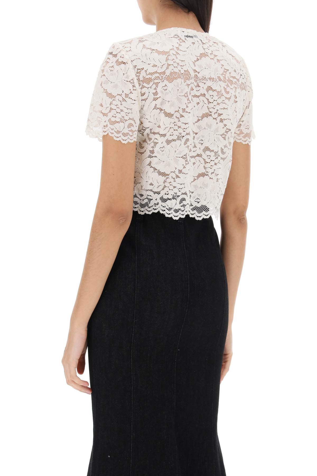 SELF PORTRAIT lace cropped top with diamanté buttons