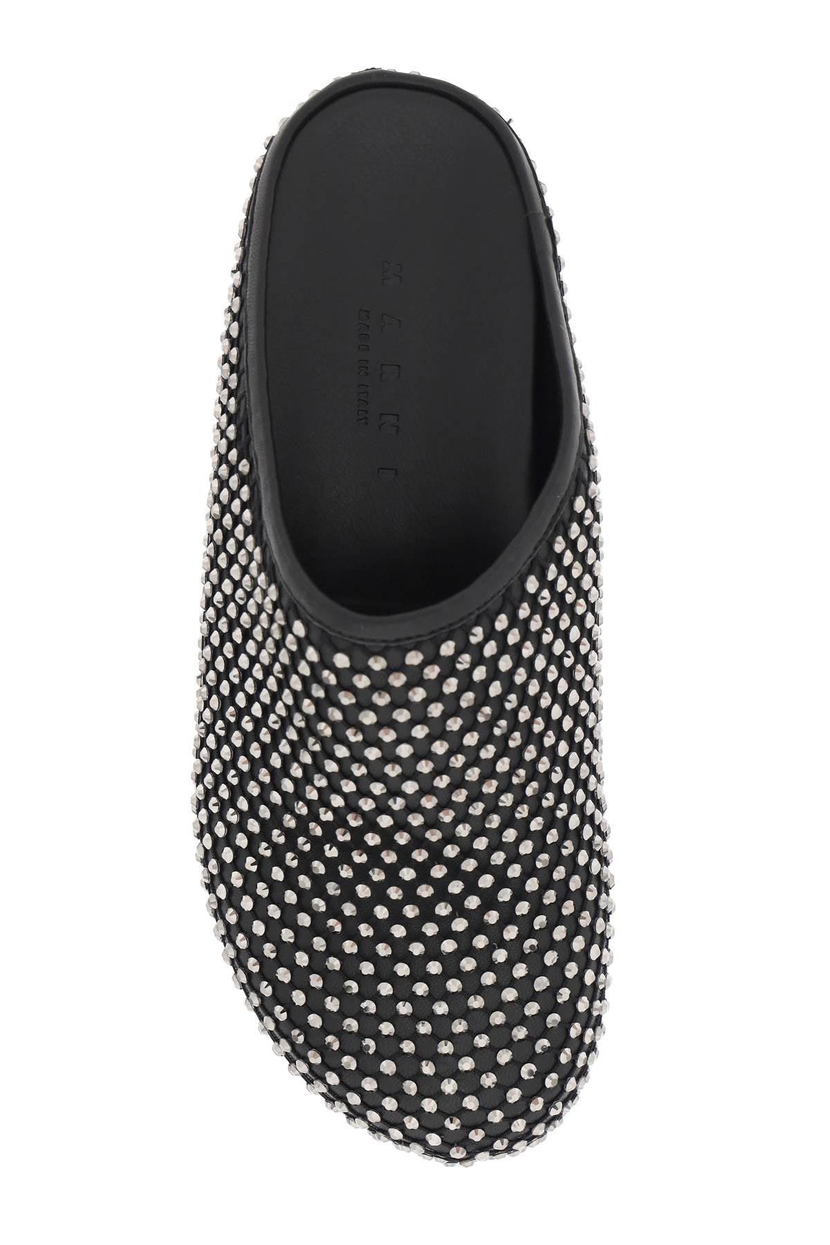 MARNI leather fussbett clogs with rhinestones